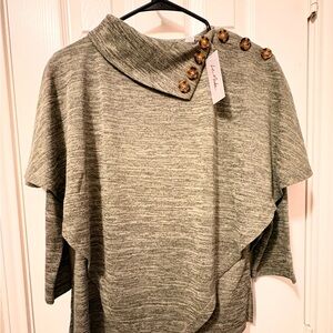 Elegant Heather Gray Cowl Neck Sweater with Button Details